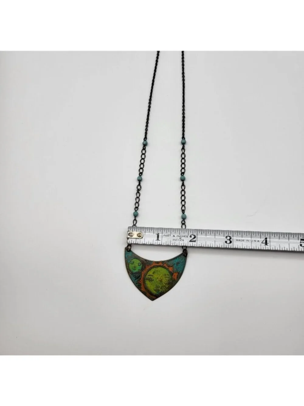 Artisan Necklace Brass Celestial Sun Moon Festival painted whimsical Goddess